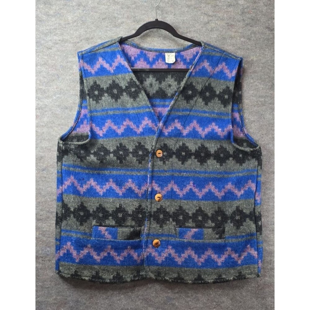 Vintage Mexport Vest Mens XL Wool Blend Southwest Aztec Pattern Boho Western